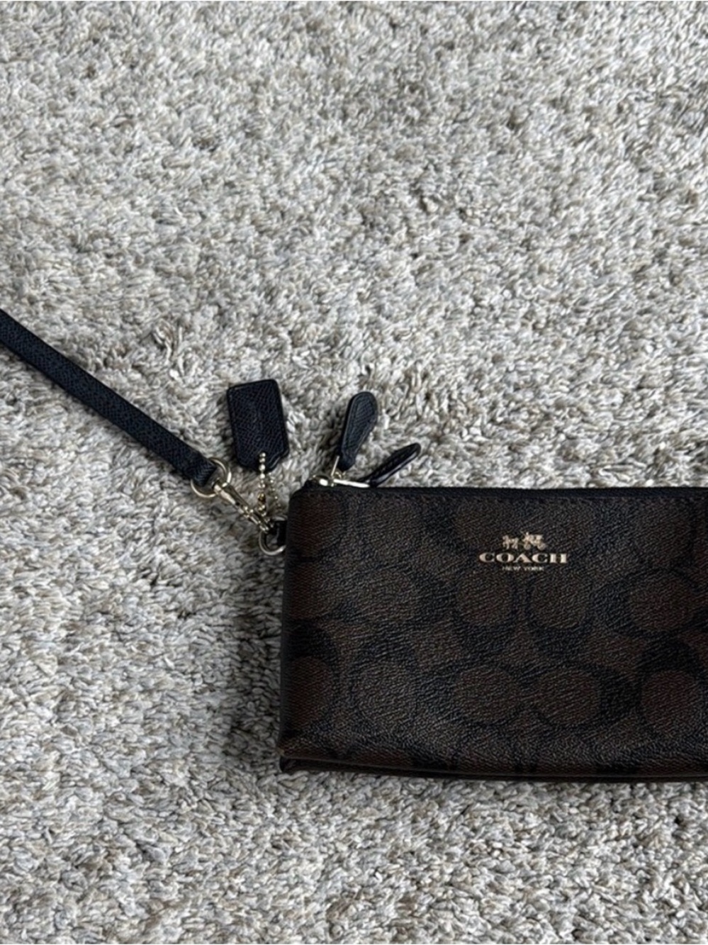 Coach Dark Brown Signature Wristlet with Detachable Strap